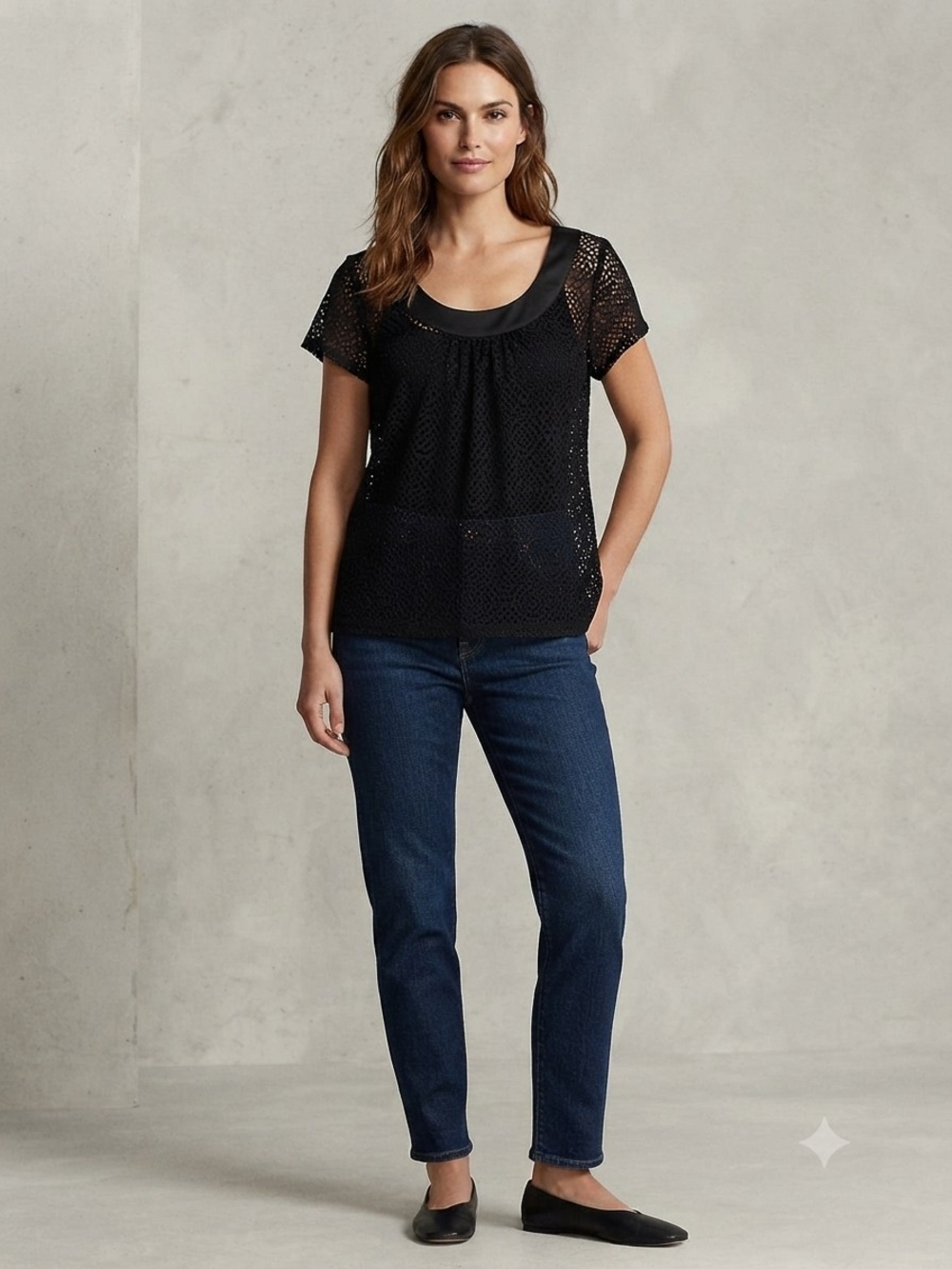 MICHAEL Michael Kors Black Crochet Short-Sleeve Top